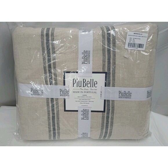 Piu Belle Washed Linen Face Percale Queen Comforter Striped NWT Portugal Striped - Picture 1 of 3